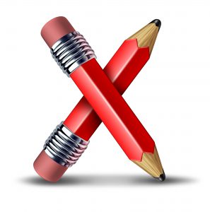 Red pencil cross icon as a symbol of choice and free speech and artistic freedom of expression or a concept for democracy voting on a white background.