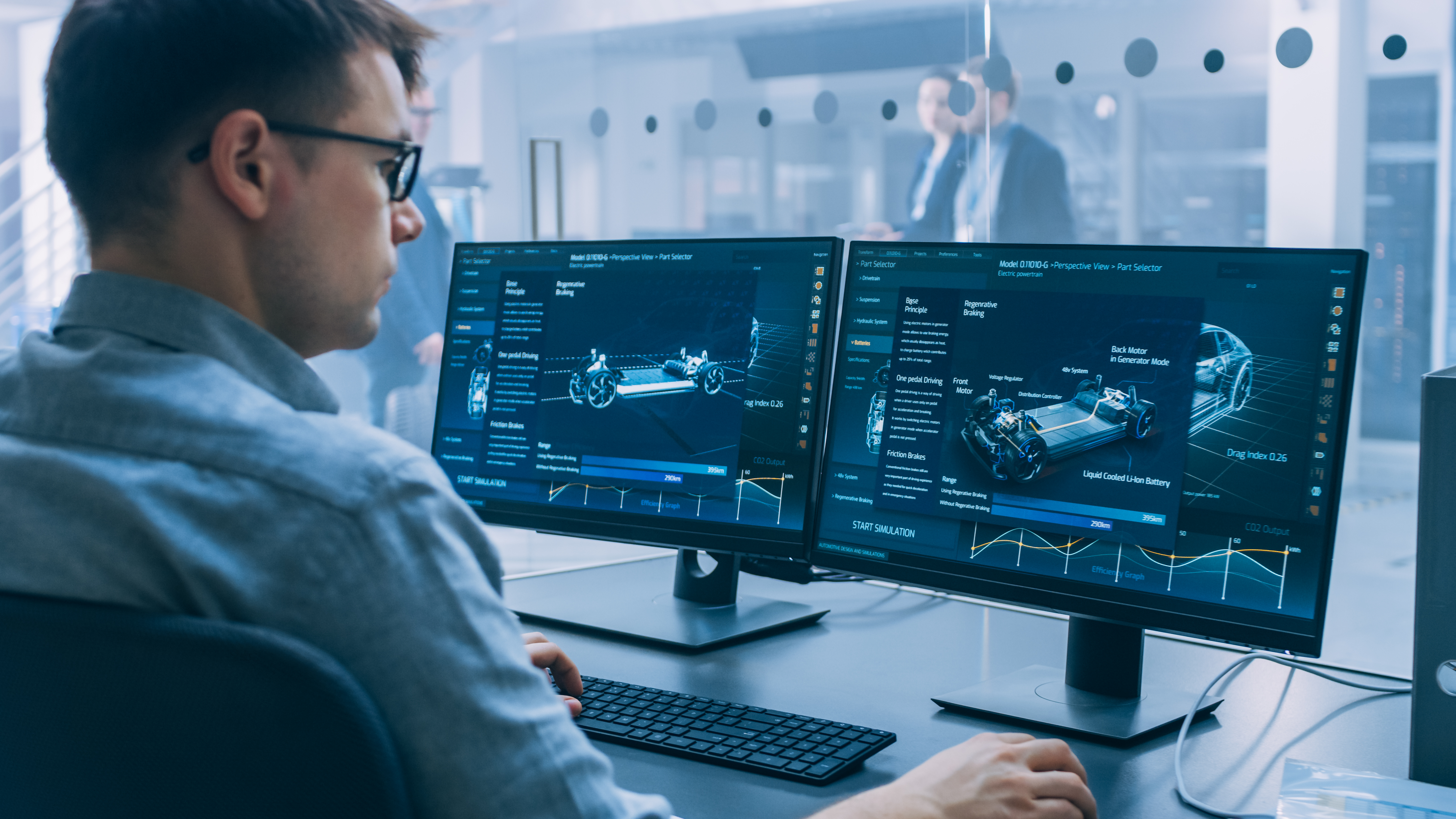 Professional Engineer Works on a Computer with a 3D CAD Software and